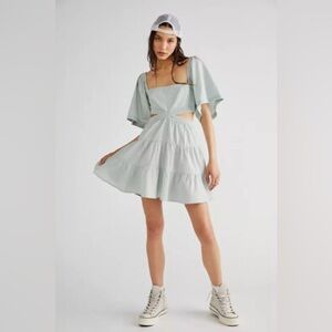 Free People Cross of Sunlight Endless Summer Cutout Mini Dress Sage Ash Sz M